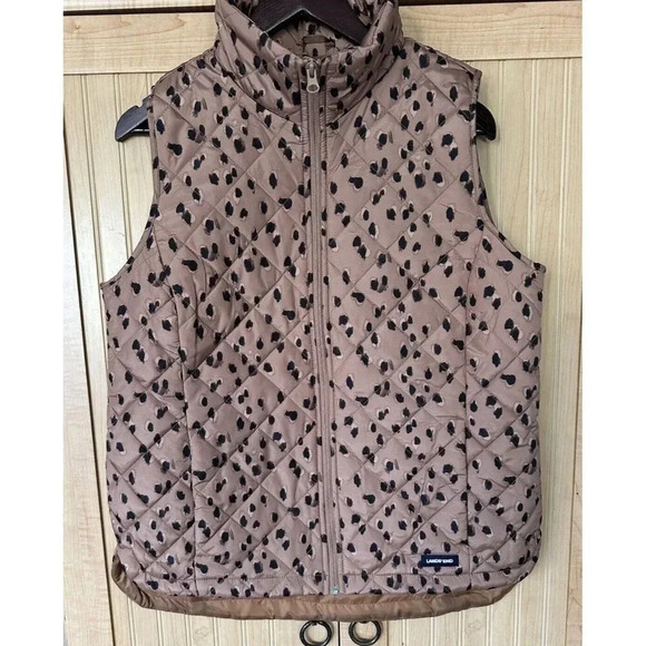 Womens LANDS` END Feather Free Insulated Puffer Vest Brown Animal Print Sz Small - Picture 6 of 6